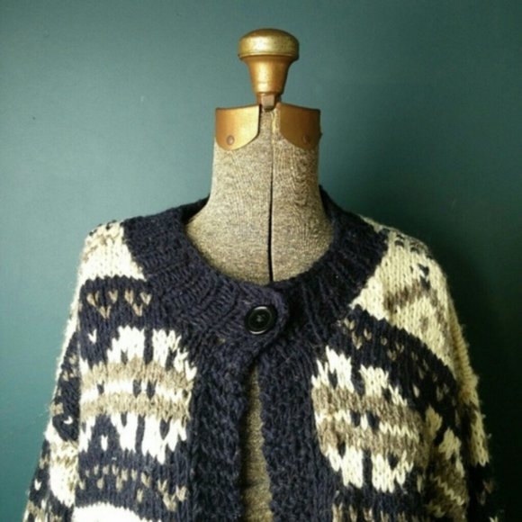 Fair Isle knit 100% wool open front cardigan jacket - Picture 11 of 16